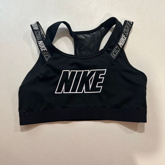 Nike Dri-FIT Black Sports Bra Size M | Medium Support Logo Elastic Strap Activew - Picture 1 of 5